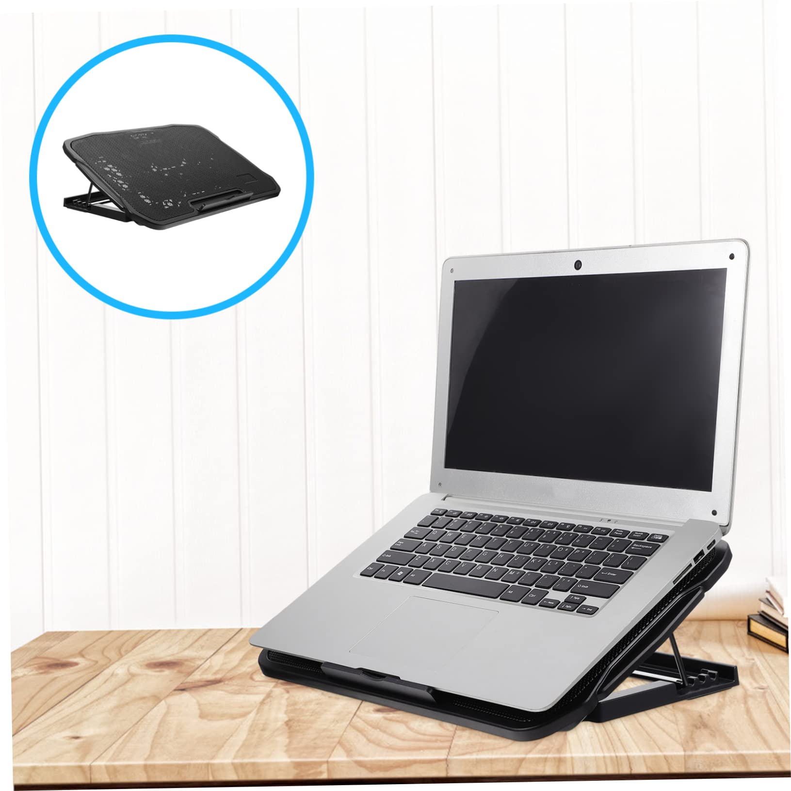 Soporte Refrigerante para Portátil Multifuncional con Ventilador Ajustable Doble USB y Base Antideslizante para Uso Ergonómico Escritorio