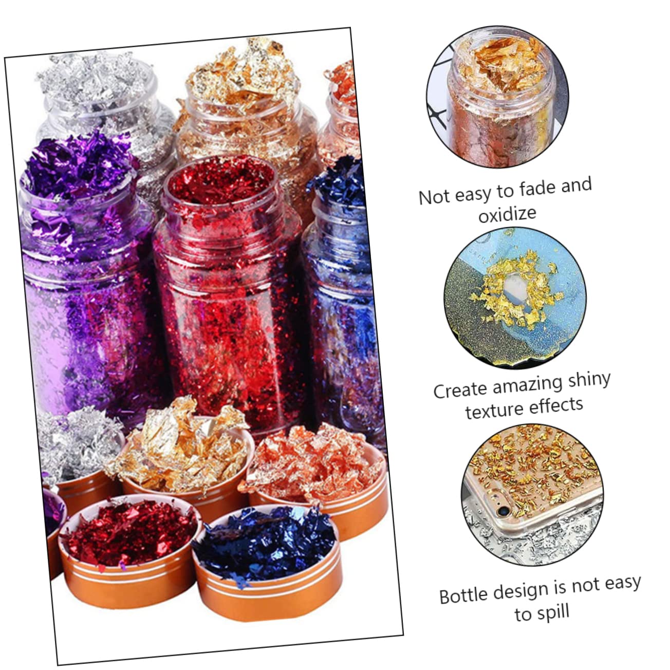 Housoutil 3 Juegos Lámina de oro para decoración de uñas. láminas de uñas arte de uñas copos de papel de aluminio para hacer joyas pegatinas de uñas decoraciones de uñas Flash