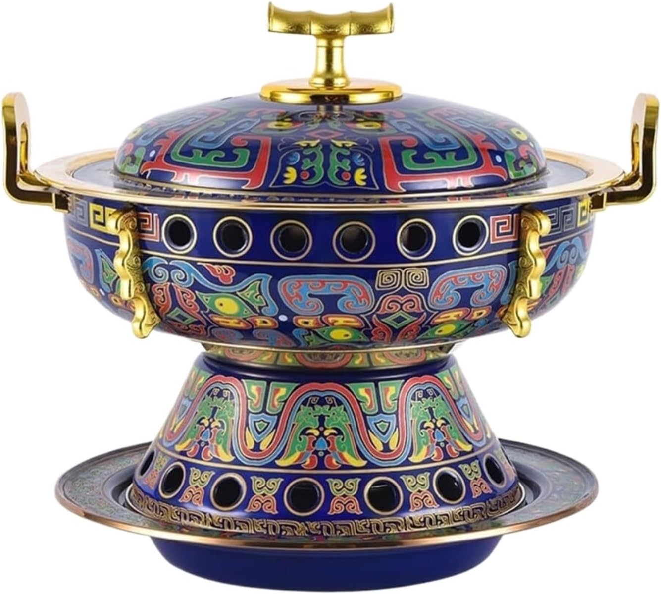 Olla de Cobre para Hot Pot, Estructura Dividida, 30x26 cm, Color Azul