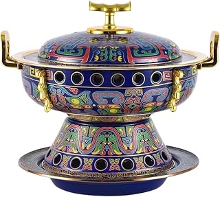 Chinese Charcoal Hotpot Hot Pot Thickened Pure Copper Alcohol Stove Commercial Home Cooking Pot with Anti-Scald Handles Copper Hot Pot, Blue-30 * 26cm