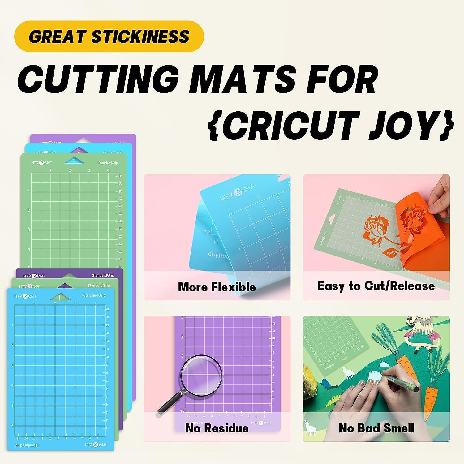 HTVRONT 12" x 20ft Heat Transfer Vinyl White HTV Rolls & 3 Pack 4.5X12in & 3 Pcs 4.5X6.5in Cutting Mat for Cricut Joy Machine