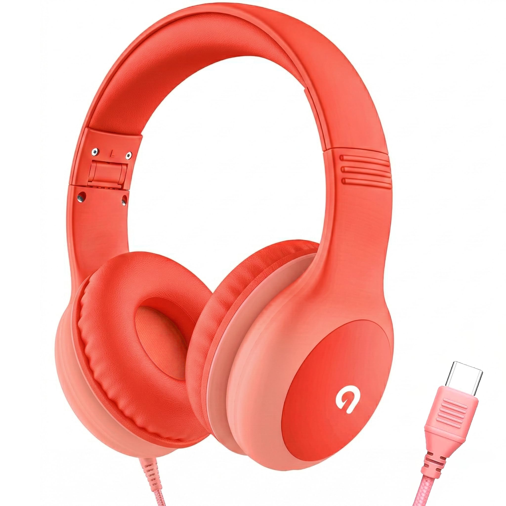 ADOOPE Cuffie cablate per bambini con spina USB C, limitazione del volume di 85 dB, protezione dell'udito sicura, archetto regolabile, senza grovigli, cuffie per scuola, tablet, viaggi (rosso sfumato)