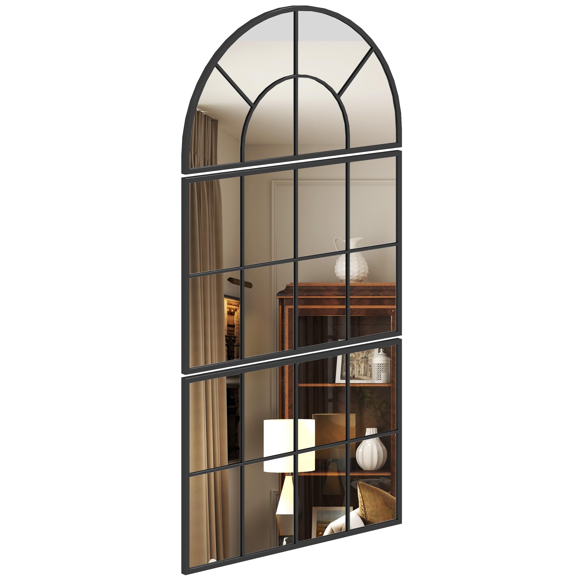 HOMCOM Miroir Mural Arqué Ensemble de 3 Pièces 76 x 150 cm Noir