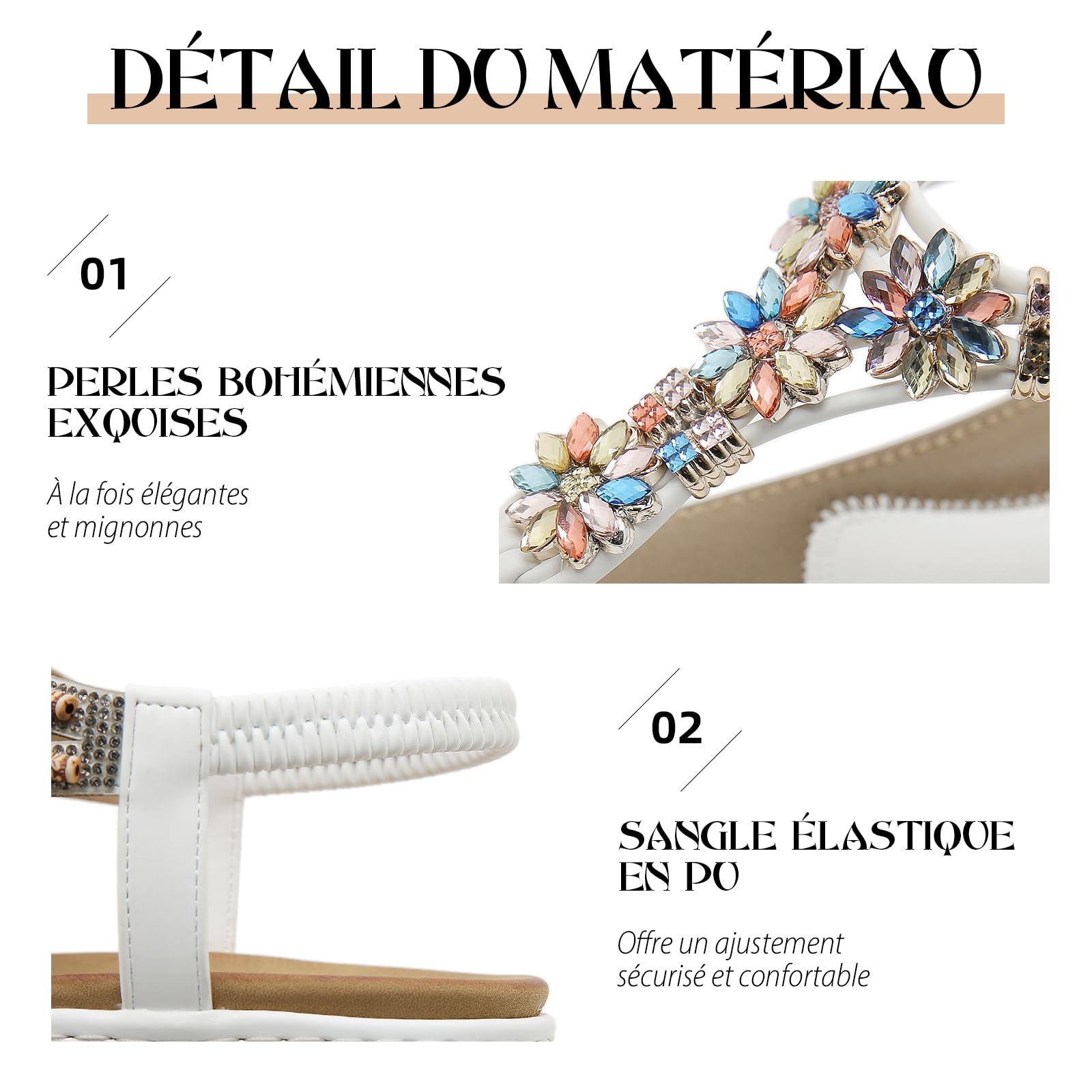 FOGOIN Sandales Femme Été Confortable Tong Mode Bohème Chaussures pour Plage Plate et Elégant