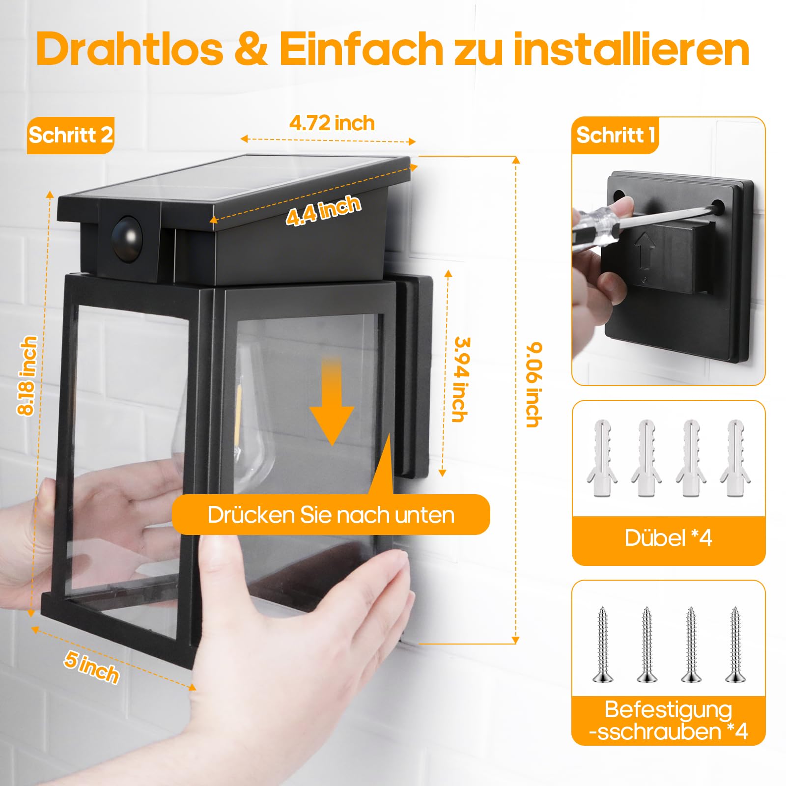 GOODEA 2er Set E26 Kabellose Veranda Solar Außenlampe mit Bewegungsmelder | 2500mAh Akku,2 Beleuchtungsmodi,IP65 Wasserdicht,Wand Solarlampe Aussen für Eingang Garage Terrasse Hof