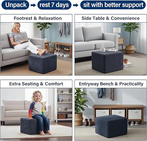 Miniatura 2 de Tiita Puf Otomano Relleno, Taburete de Pie Cuadrado, Pufs de Piso Esponjosos, Silla para Sala de Estar Dormitorio, Relleno Boho para Reposapiés de