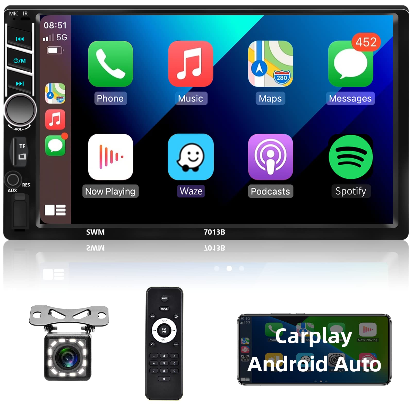 Buy Apple CarPlay Car Radio Double Din Car Stereo with Bluetooth