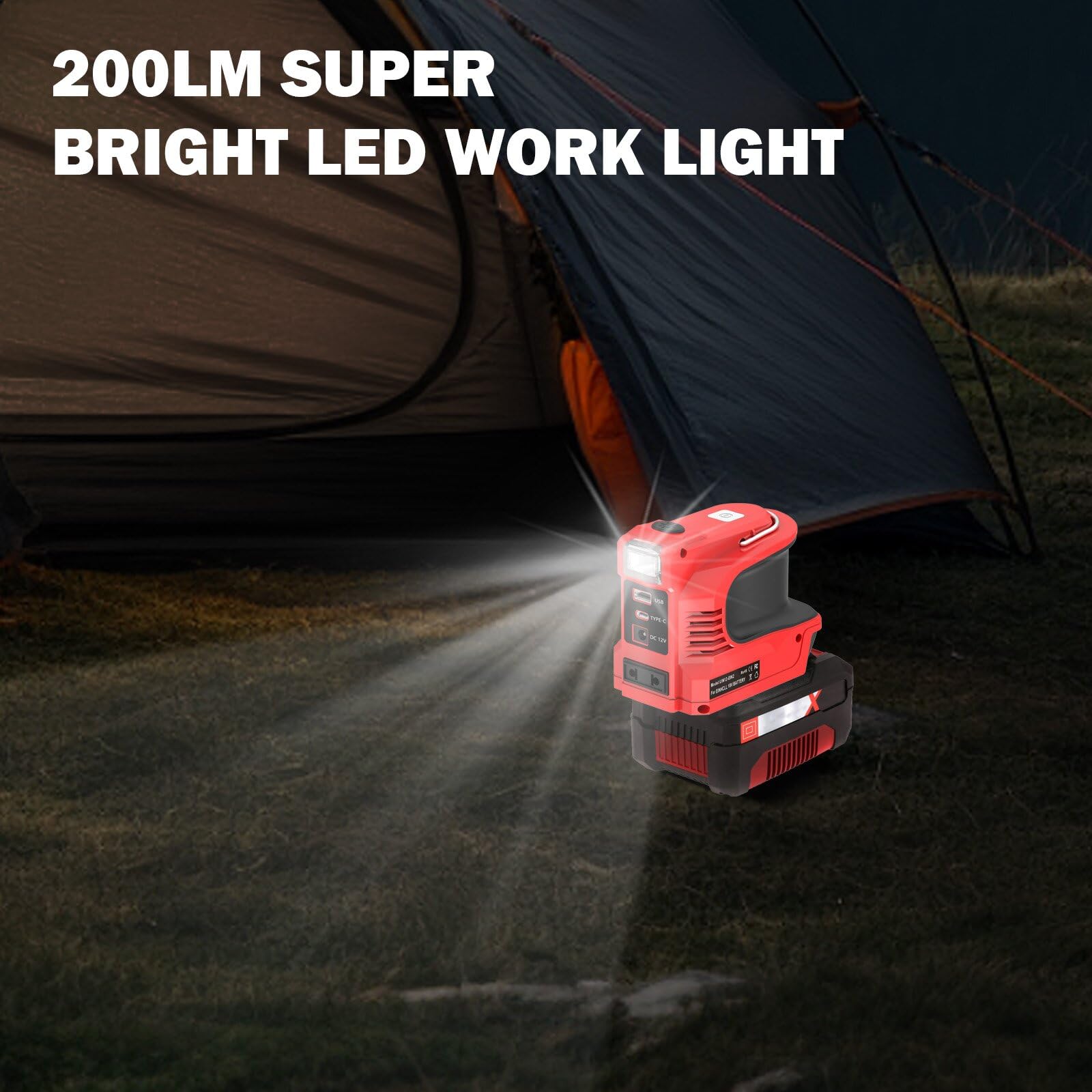 Wechselrichter für Einhell 18V Akku，DC 18V auf AC 220V Spannungswandler Adapter mit Typ-C& USB & DC12V Anschluss und AC Steckdose,Notstromaggregat für Camping(Akku Nicht enthalten)