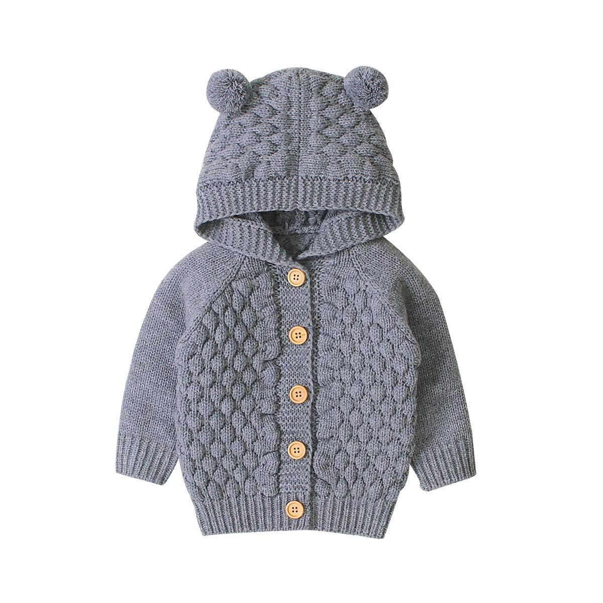 Baby Girl Knit Cardigan Sweater Hoodies Warm Tops Toddler Infant Bear Ear Outerwear Jacket Coat Outfit Clothes (Grey, 6-12 M)