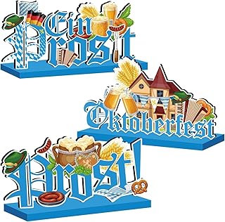 3Pcs Oktoberfest Decorations, Oktoberfest Theme Wooden Table Centerpieces Ein Prosit Table Topper Sign for Bavarian German Beer Festival Party Table Decorations