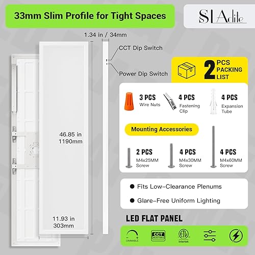 Miniatura 6 de Luz LED de panel plano de 1 x 4, luz de techo de montaje en superficie, 5CCT 3000K3800K4500K5200K6000K, 24W30W40W 5200LM Triac atenuación suave