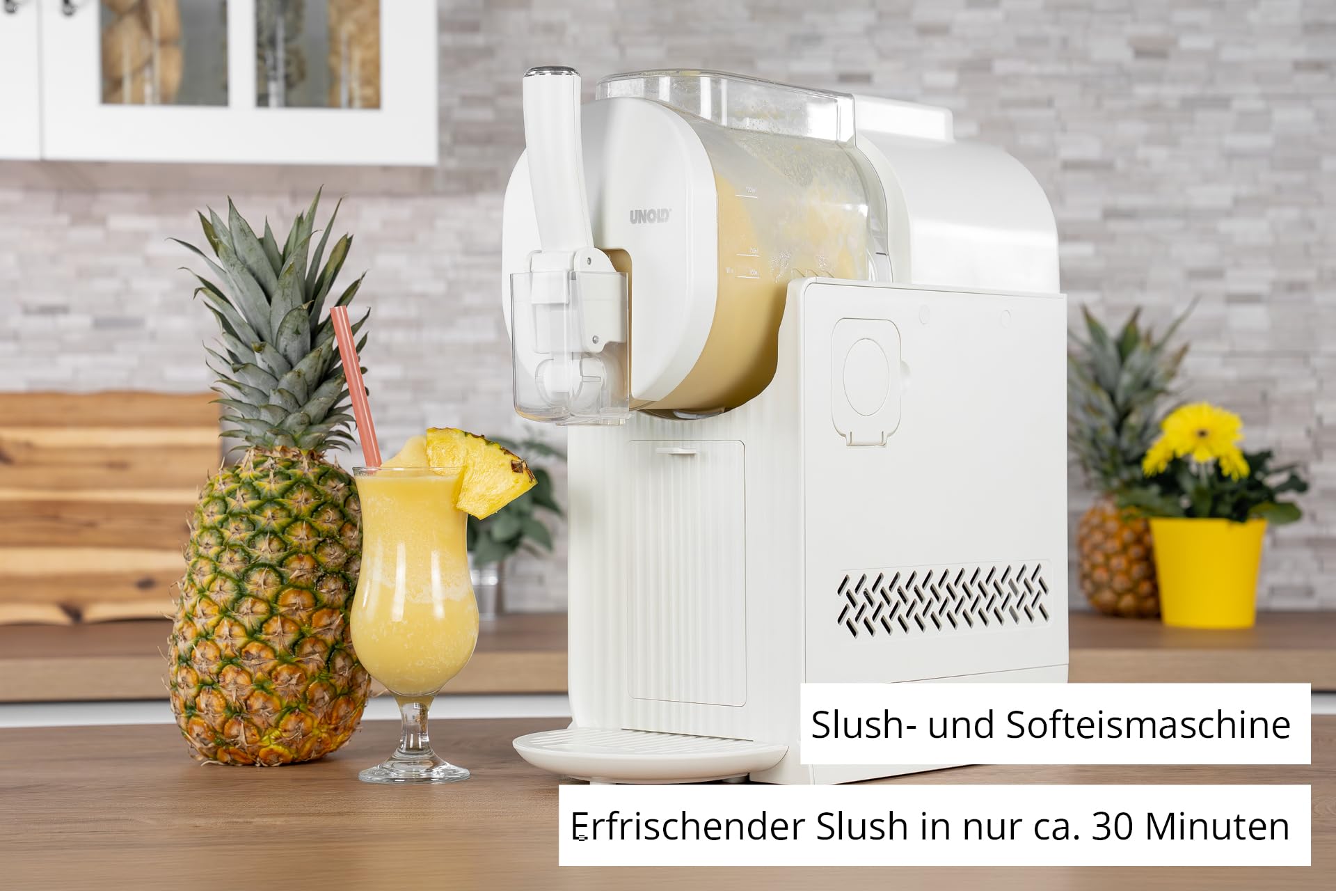 UNOLD 2in1-Slush- & Softeismaschine Sofia – Softeis & Slushies ohne Vorgefrieren in 30 min dank Kompressor – 2L Kapazität, 5 Automatik-Programme & Waffelhalter - einfache Reinigung