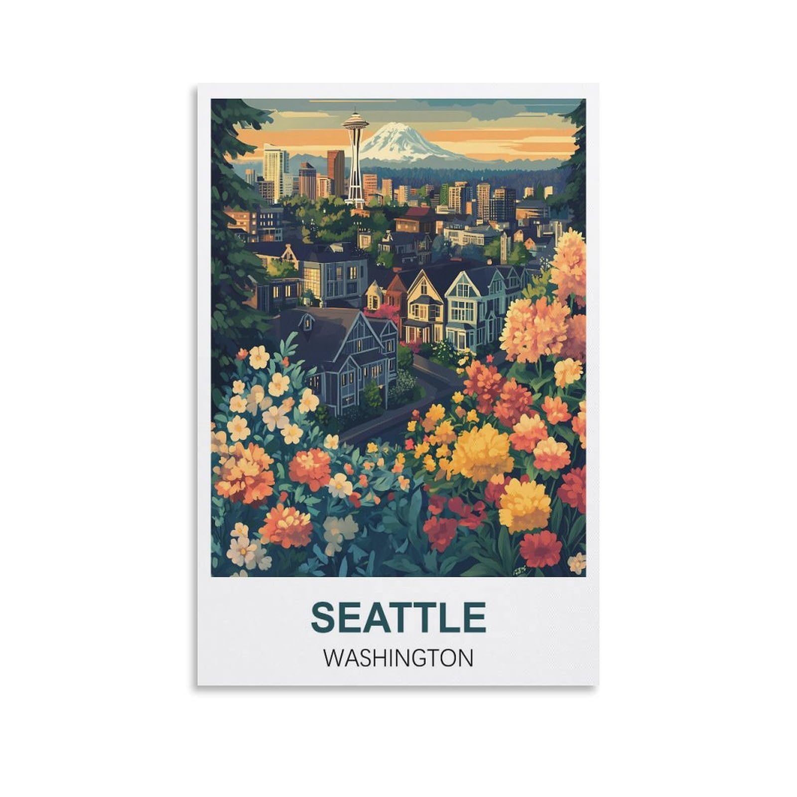 HSAYYIII Seattle Washington Vintage Travel Poster 12x18inch(30x45cm) Canvas Art Poster And Wall Art Picture Print Bedroom Decor