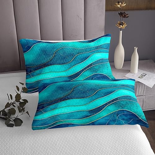 Miniatura 3 de Erosebridal Sea Ocean Waves - Juego de ropa de cama tamaño individual, diseño de rayas geométricas doradas, juego de colcha de mármol abstracto para