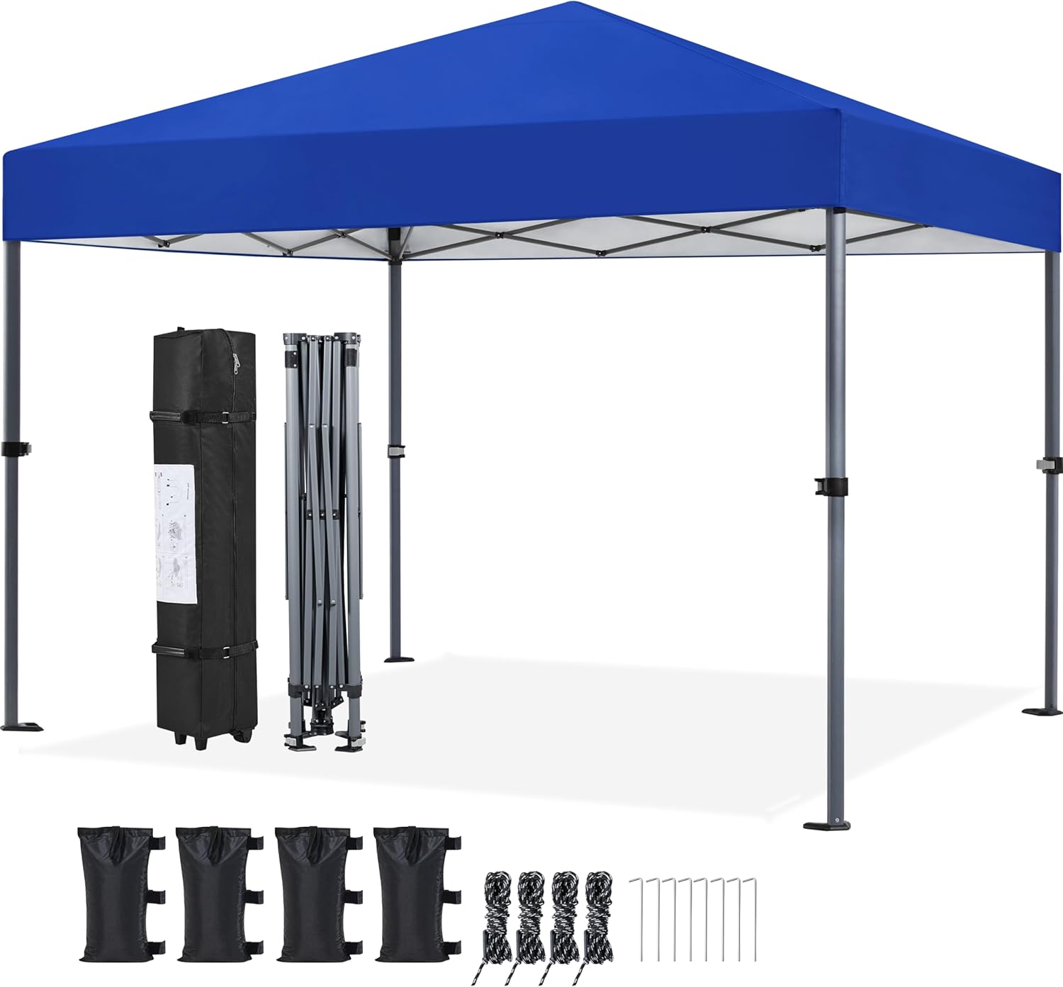 Yaheetech 10×10 1-Person Setup Pop Up Canopy Tent, Instant Portable Commercial Canopy Tent, Outdoor Gazebo with 1-Button Push, Wheeled Bag & 4 Sandbags for Home, Party & Outdoor Activities, Blue