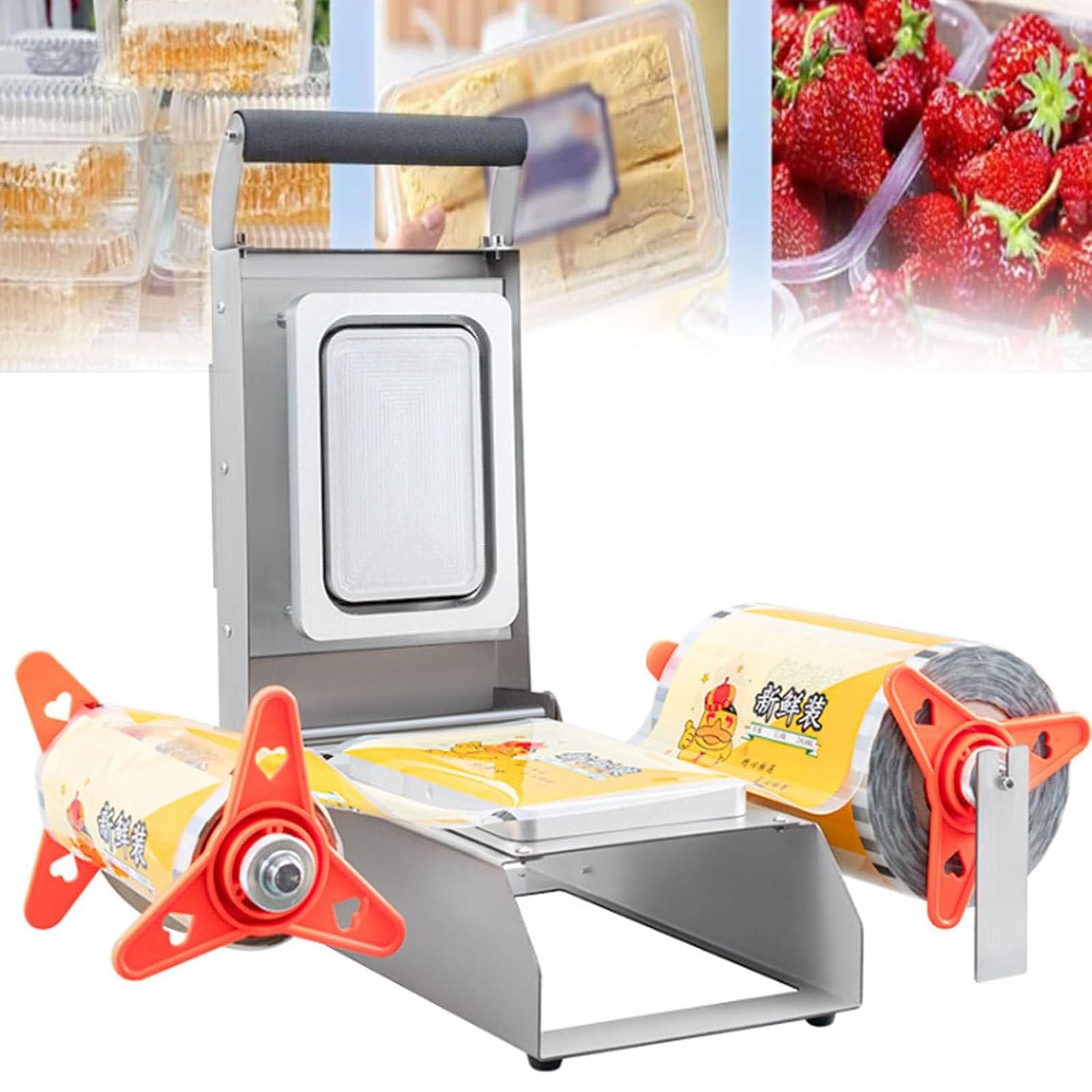 Sigillatrice manuale per vassoi alimentari da 650W,Confezionatrice manuale per alimenti a pressione per scatole da asporto,Design in acciaio inossidabile,Per supermercati,18 * 12CM