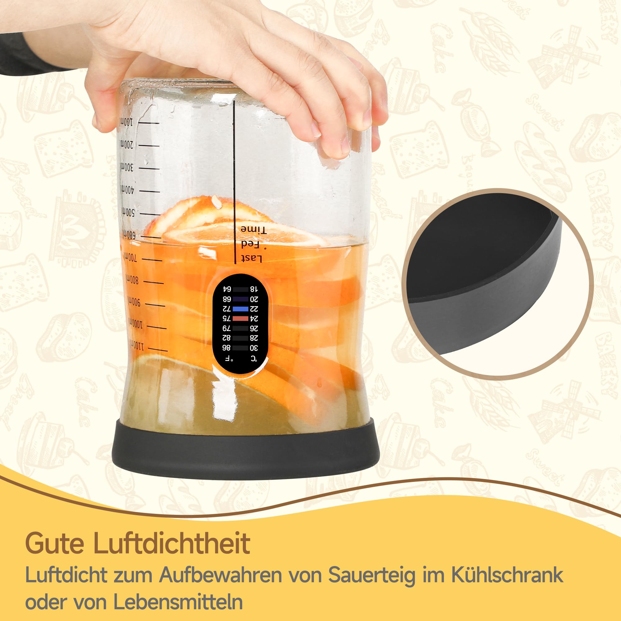 Coco Bird Pro Sauerteig Starter Set – 1,5L Großes Sauerteig Glas mit 17 Rezepten – Sauerteigstarter Zubehör für Brotbacken & Fermentation (1 Stück)