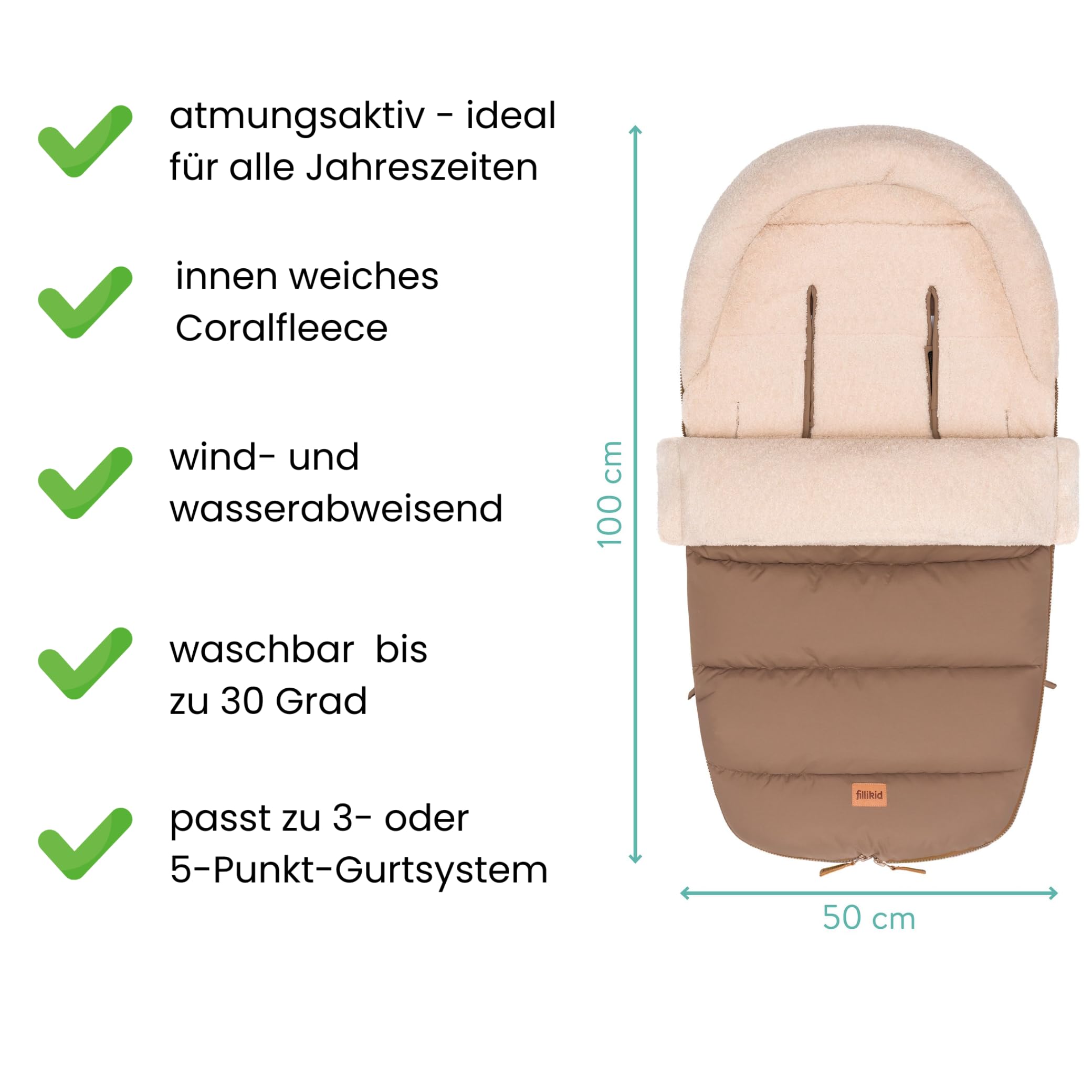 Fillikid Winterfußsack Atlas Teddy Exklusiv | Kuscheliges Teddy-Innenfutter, wind- & wasserabweisend, pflegeleicht, für Buggy & Kinderwagen