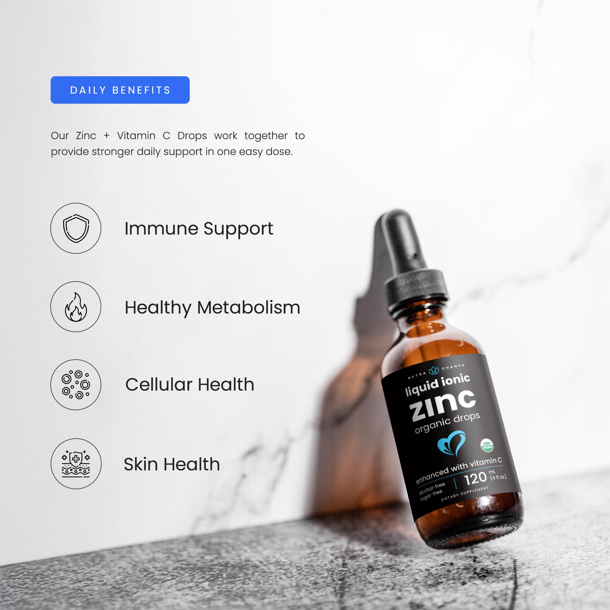 NutraChamps Liquid Zinc for Kids & Adults, Vegan, Pure Ionic Zinc Drops Enhanced with Vitamin C, Supplements for Immune Support, Sugar-Free Liquid 4 oz — Amazon image 2