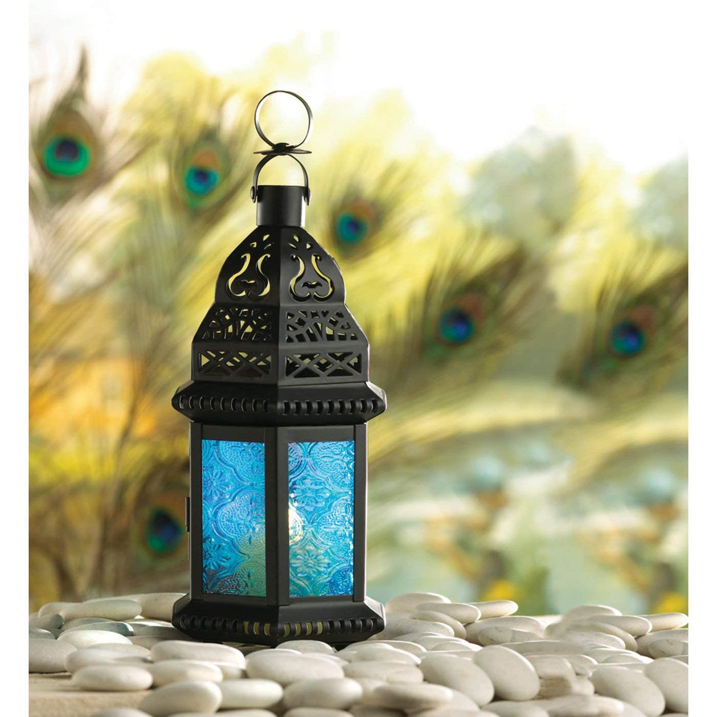 Koehler 37438 - Farol de Cristal Azul marroquí de 10,25 Pulgadas