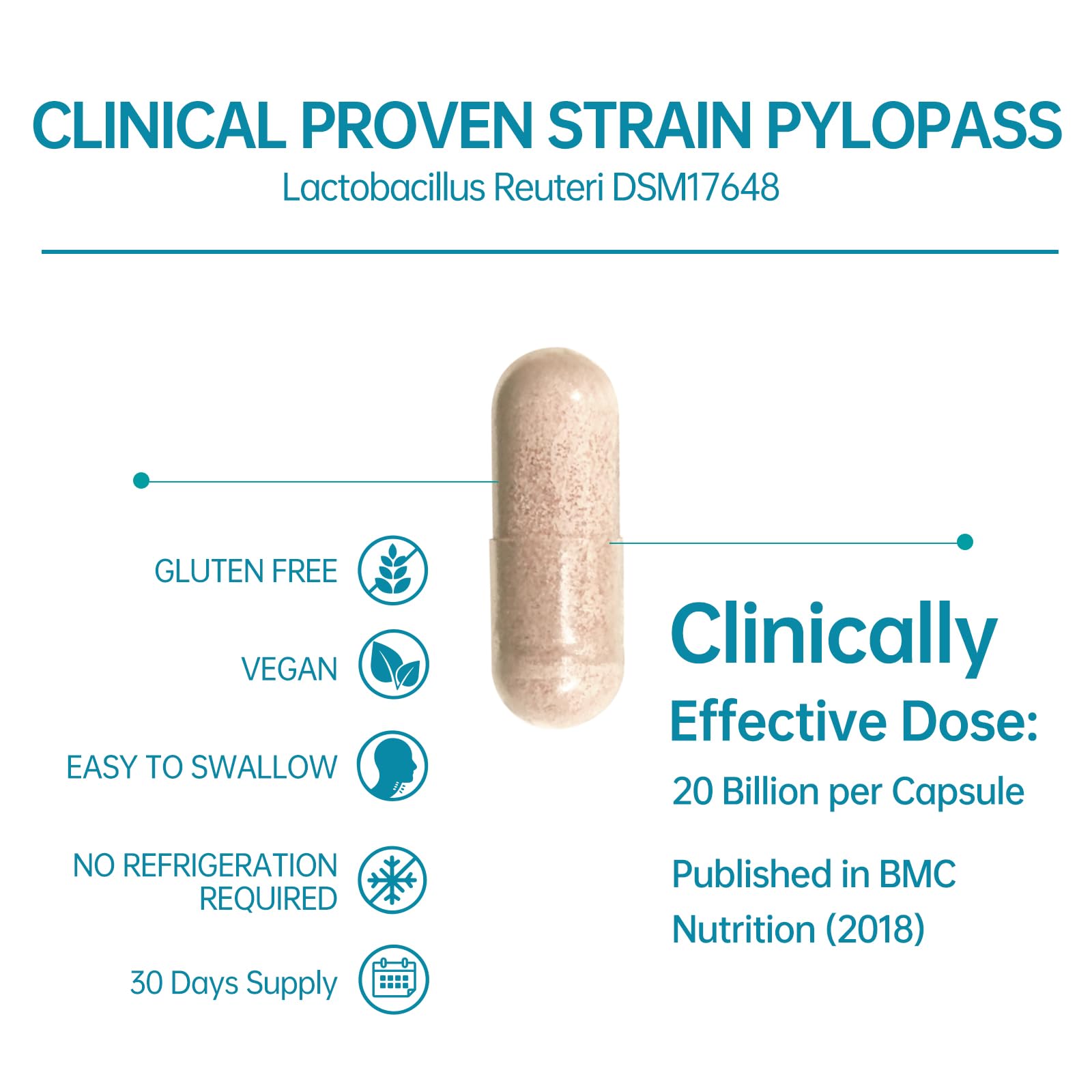 5-in-1 High Potency H. Pylori Probiotic, 1 Per Day - Supports Gastric Lining Integrity, Occasional Indigestion, Acid Comfort - Pylopass Lactobacillus Reuteri, Gluten Free, Vegan, 30ct, Made in Germany — Amazon image 6