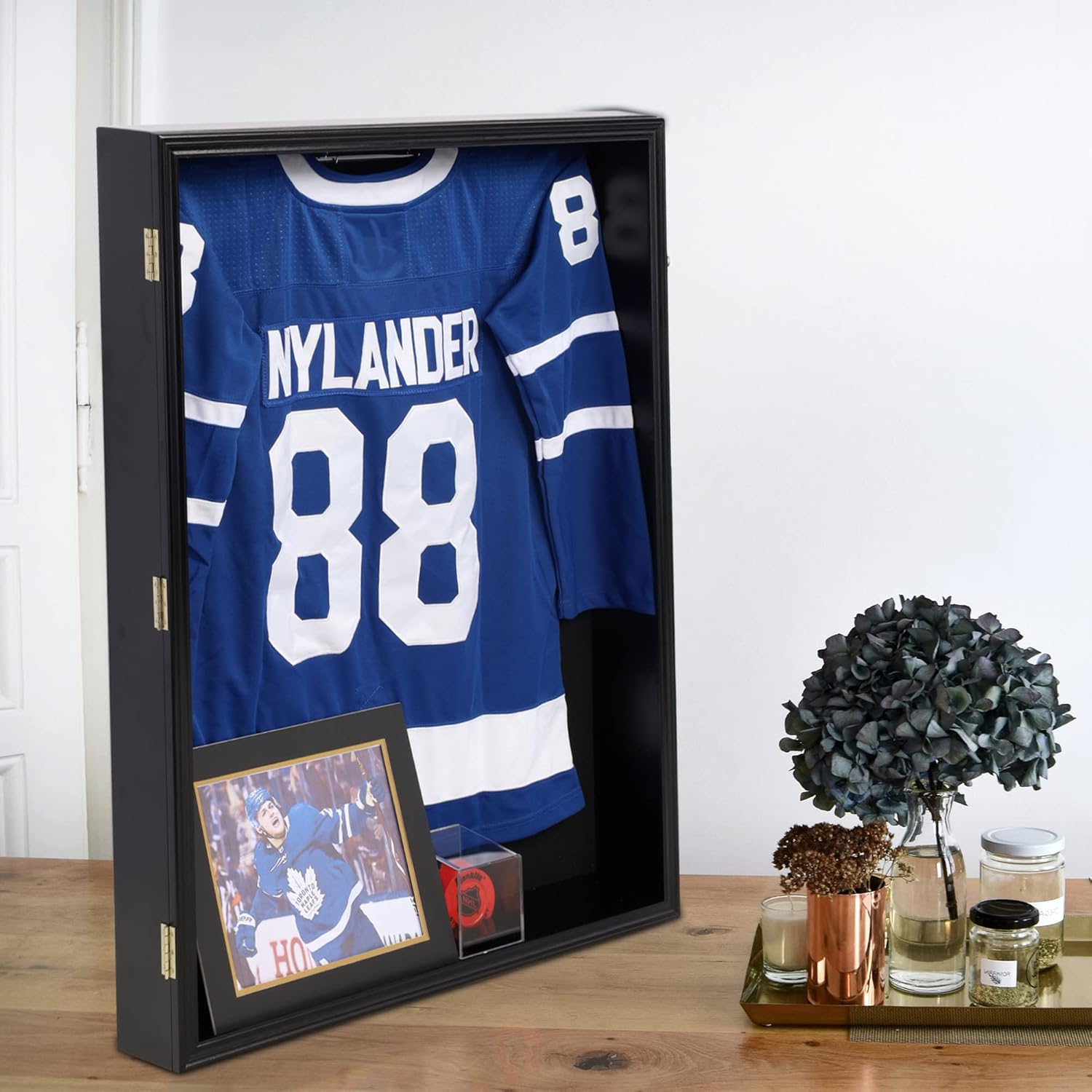 Large Jersey Display Case Frame Shadow Box to Display a XL Football Baseball Hockey Jersey, Military Uniform Motorcyle Jacket, UV Protection Acrylic Door Black Finish