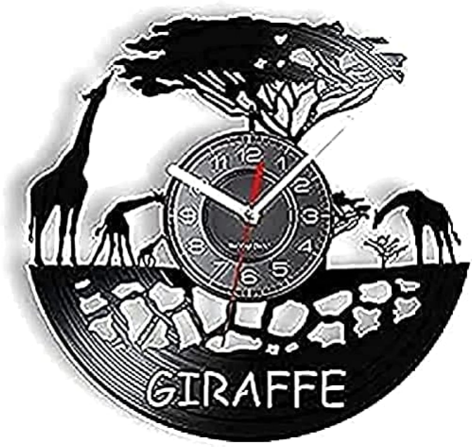 Round Wall Clock Giraffe Wall Clock Animal Vinyl Record Zoo Home Wall Hanging Clock Vinyl Record Crafts Nursery LED Wall Clock Decorative Gift