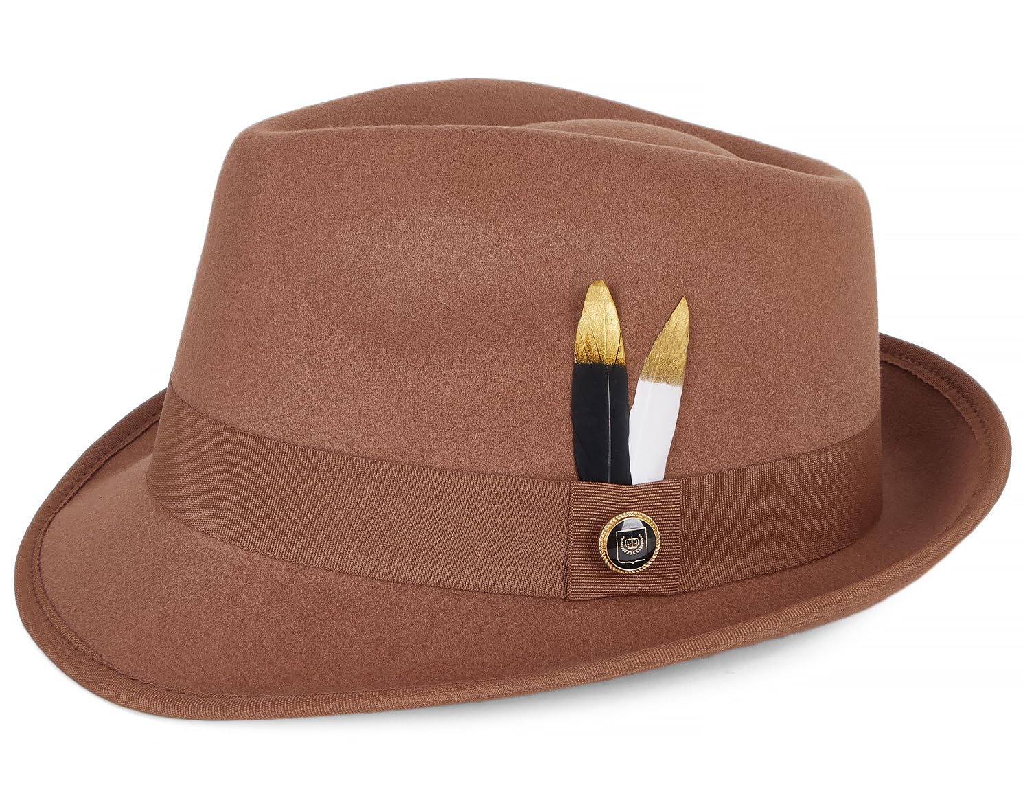 Fedora Hats for Men &amp; Women Short Brim Felt hat Trilby Fedora with Feather Panama Dress Hat