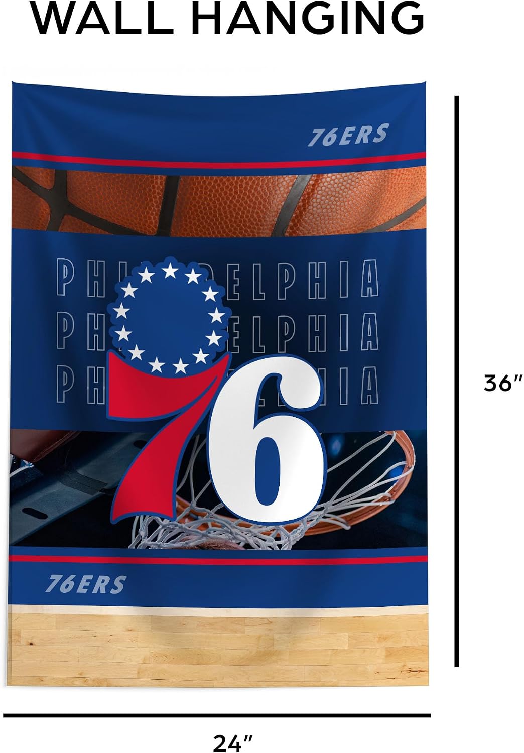 Northwest NBA Philadelphia 76ers Detailed Collage Printed Wall Hanging Tapestry, 24 x 36 in, Woven Polyester Fabric, Decorative Fan Art for Bedroom Office Living Room