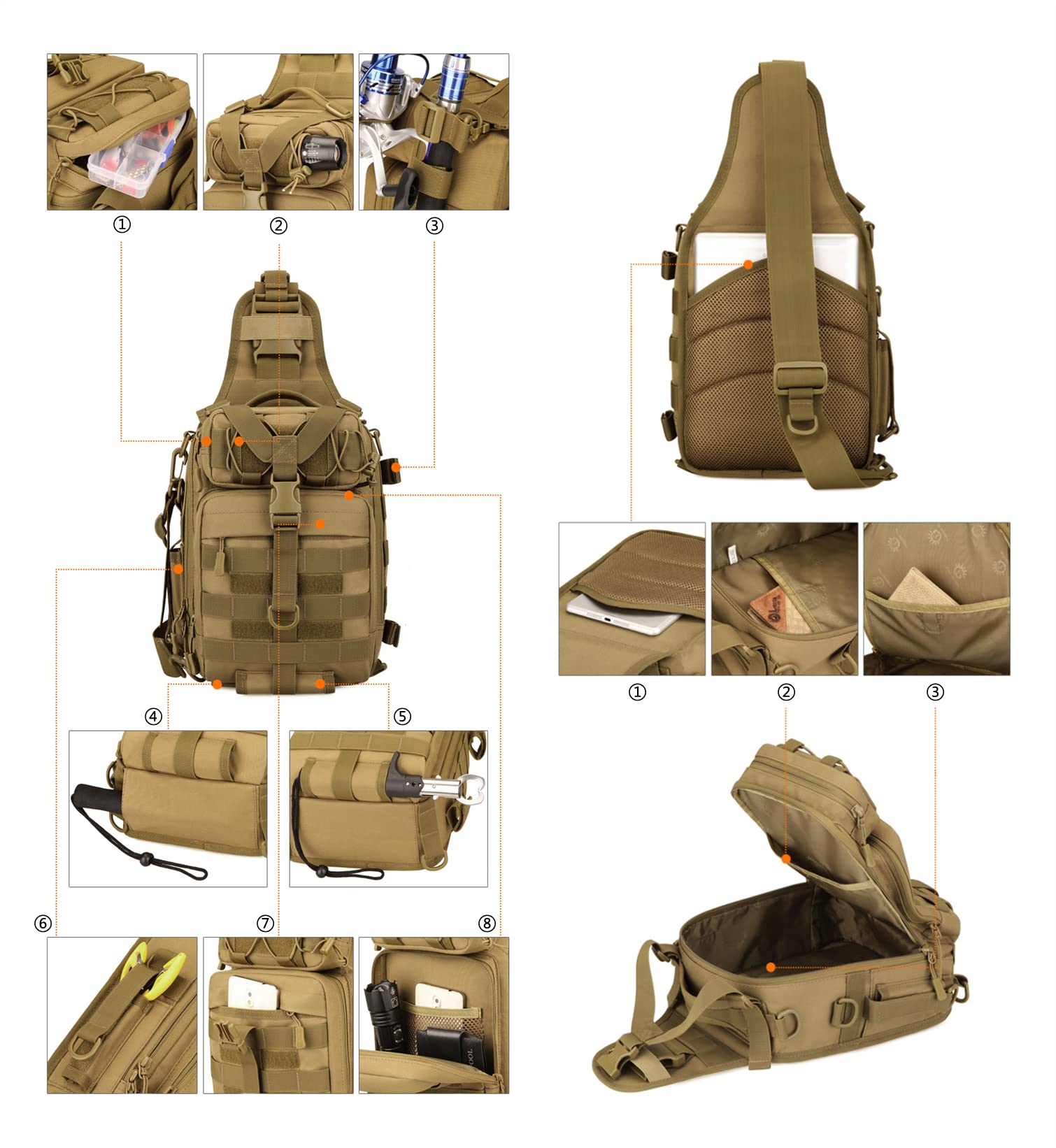 Gran Bolsa de Bandolera Impermeable Estilo Militar Táctico Nylon Molle