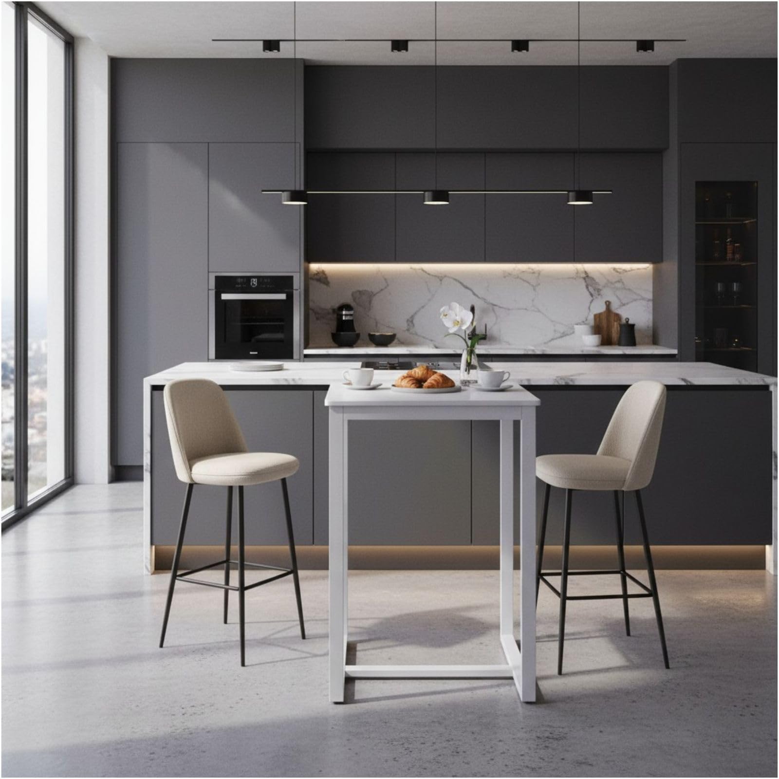 Mesa Alta Cocina - Mesa Alta Bar 60x60x93 cm. - Mesa Barra Cocina Alta - Estructura Metálica - Color Blanco