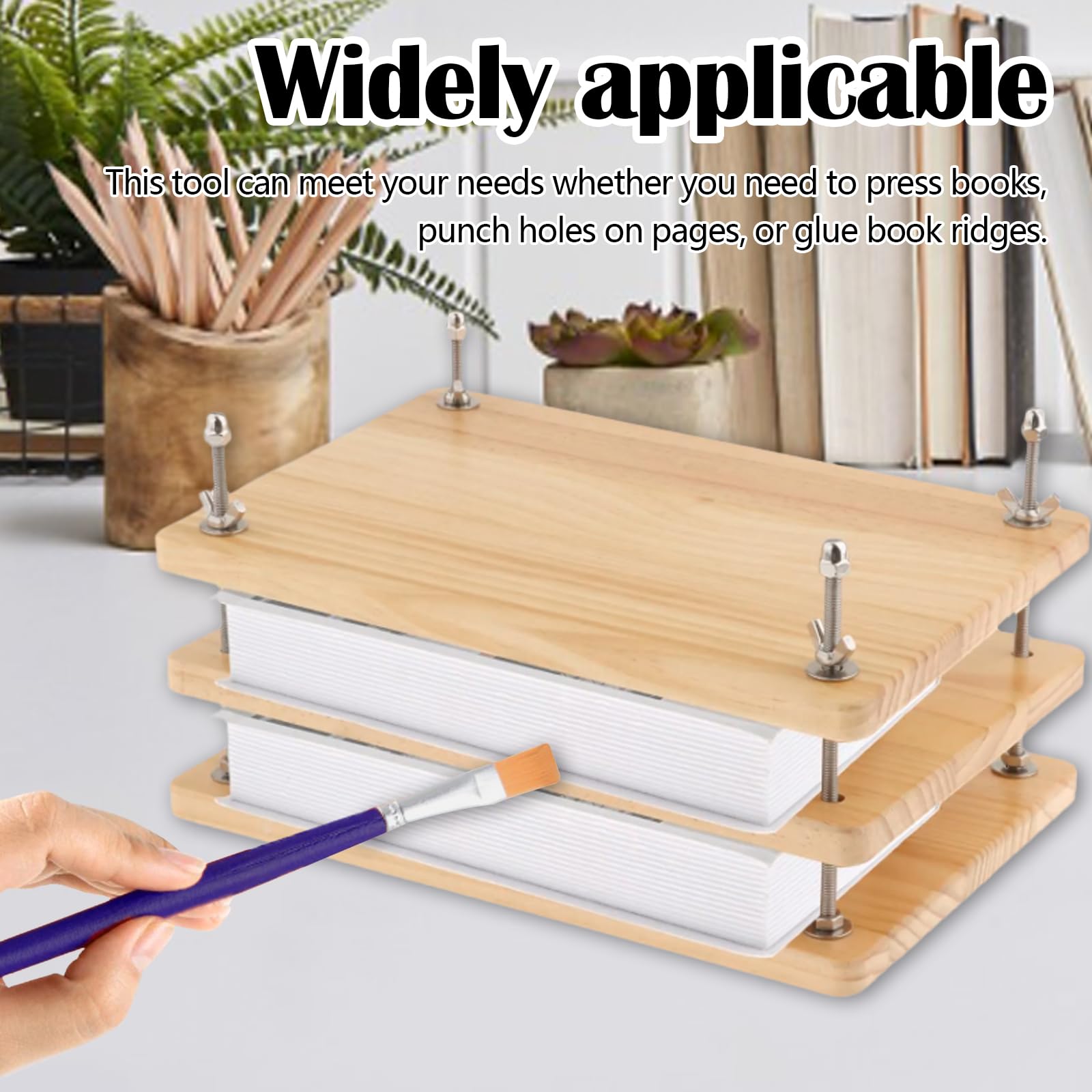 BONJUME Prensa Para Libros De Madera, 30x20cm Herramienta De Encuadernación De Libros Resistente Manual Multifuncional Accesorios Suministros De Encuadernación Para Hogar Escuela Oficina Bricolaje