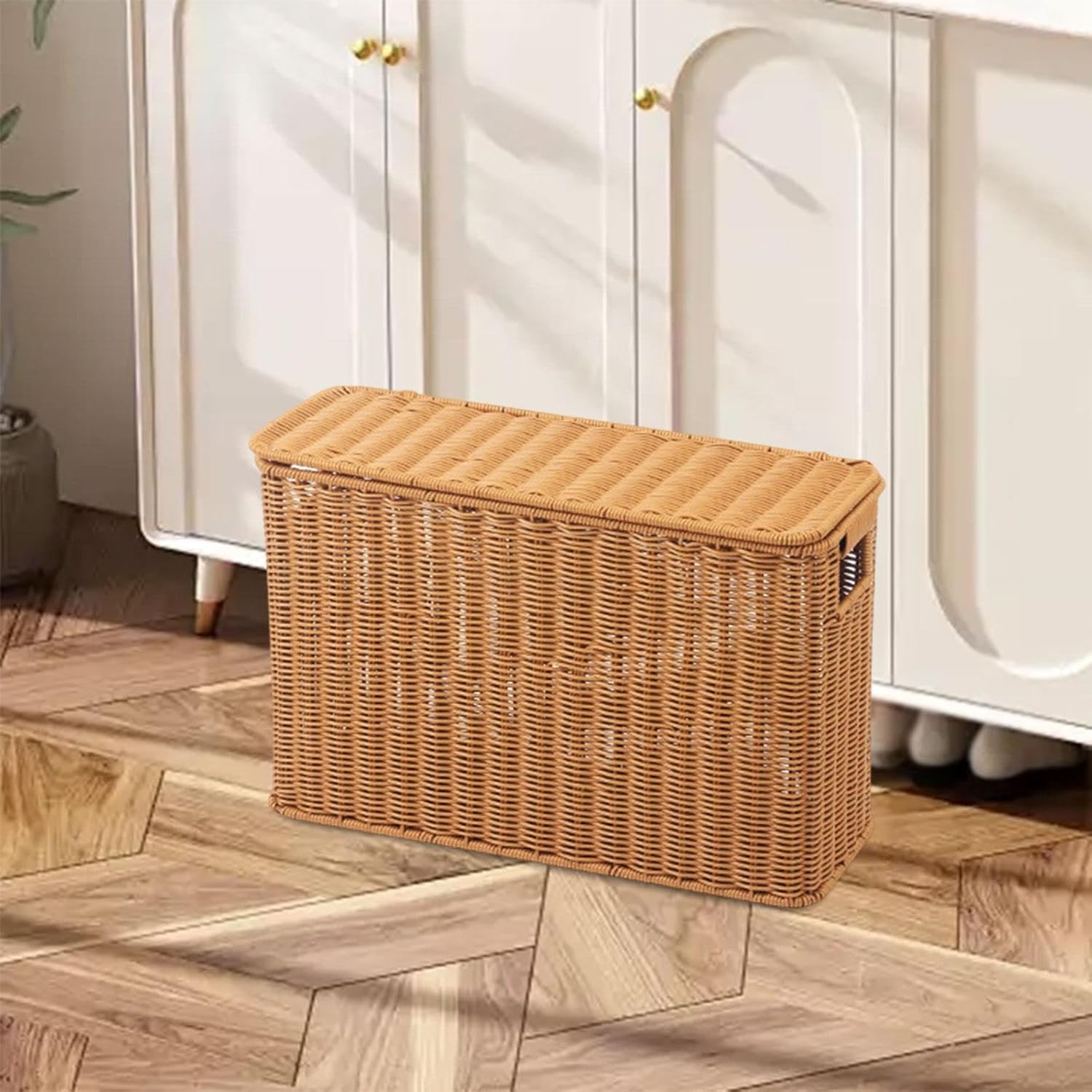 Fenteer Imitation Rattan Storage Basket Hand Woven Basket Sundries Container Decorative for Household Bedroom Living Room Pantry Toys, S Wood
