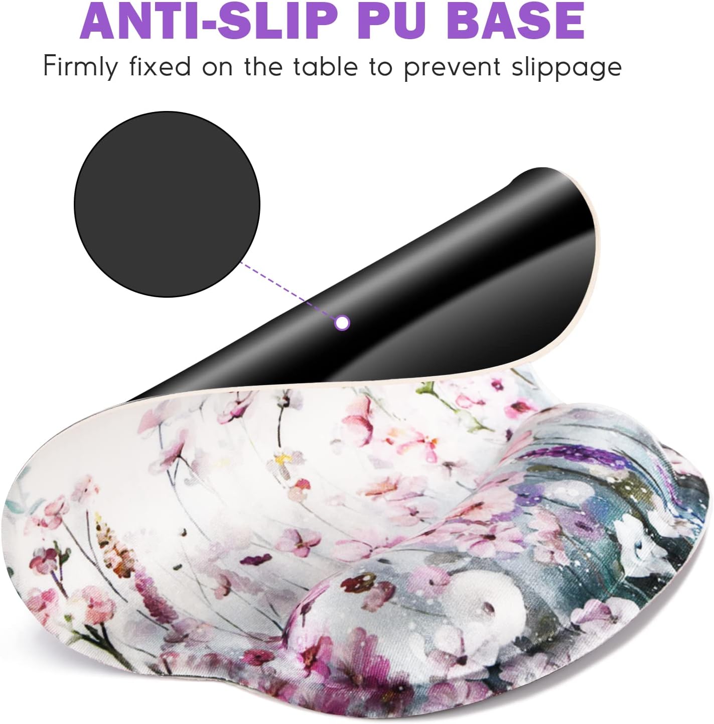 Dinky Ergonomic Mouse Pads, Cute Mouse Pad with Wrist Rest Support Gel, Non-Slip PU Base Mouse Mat with Memory Foam for Home, Office and Gaming, Easy Typing & Pain Relief (Blooming Flower) - Image 5