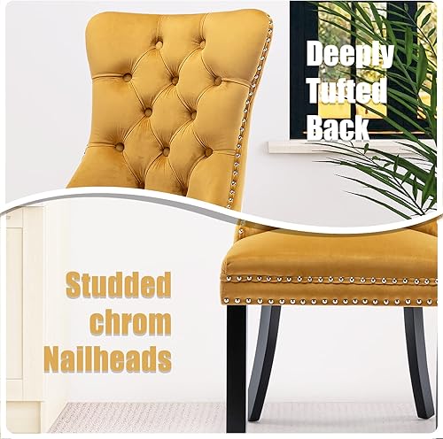 Miniatura 5 de SoarFlash Juego de 2 sillas de comedor de terciopelo, sillas laterales con respaldo alto, moderna silla auxiliar tapizada de alta gama con anillo