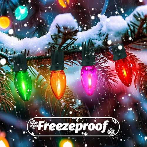 Miniatura 7 de C7 - Luces LED de Navidad multicolor para exteriores, luces LED de 25 pies para árbol de Navidad, impermeables, con 25 + 2 bombillas LED para