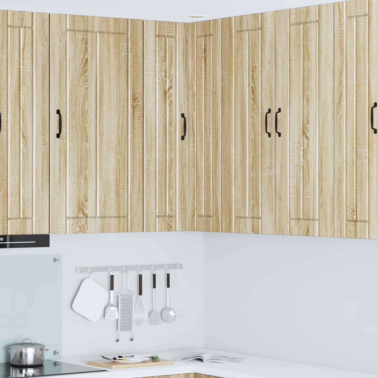 Meuble Armoire d Angle Mural Lucca Chene Sonoma 57 x 57 x 100 cm, 2 Portes 2 etageres en Bois d ingenierie, Rangement Cuisine Interieur