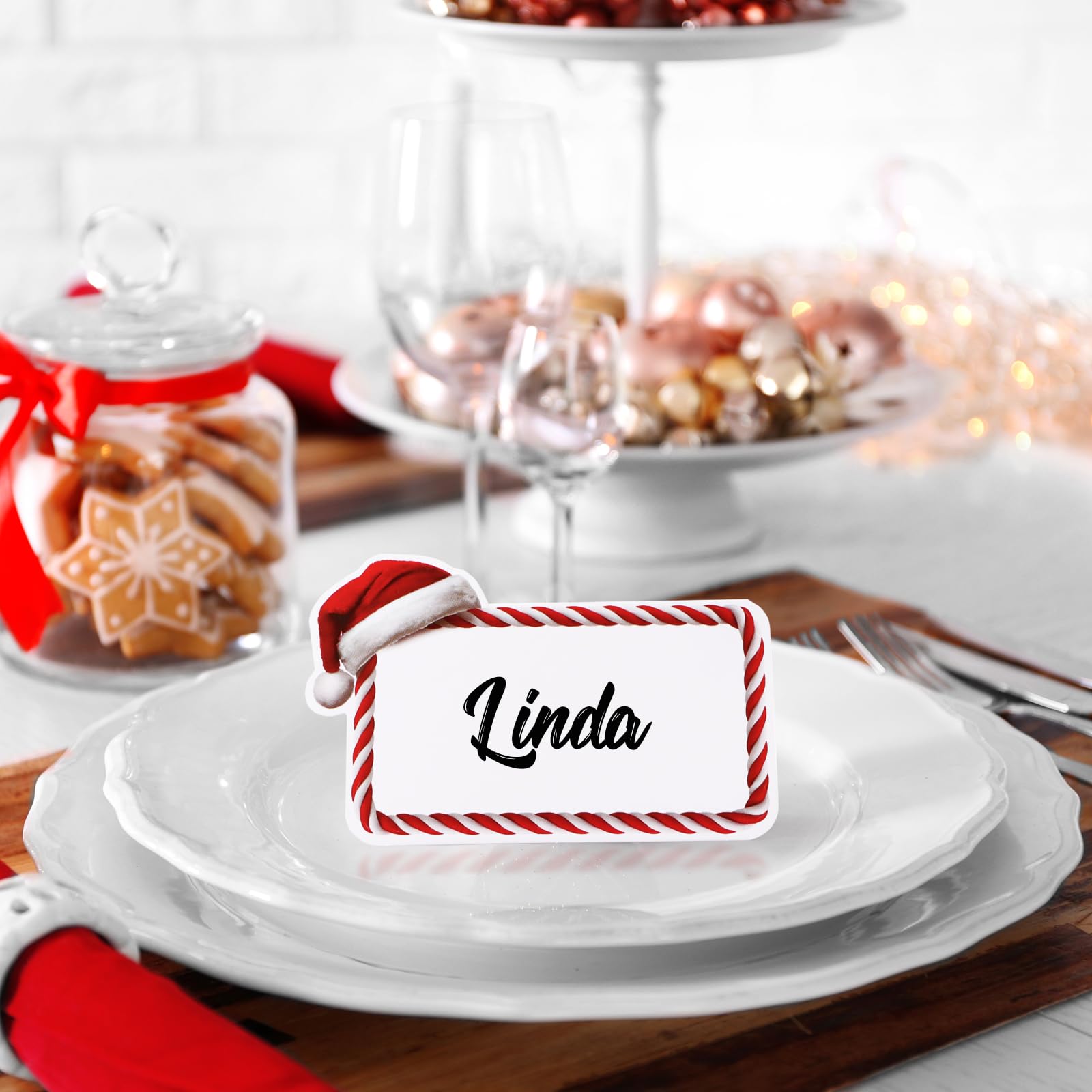 50Pcs Christmas Place Cards - Kraft Table Name Cards For Xmas Dinner, Wedding, Party Seating Decor (9x9cm Foldable)