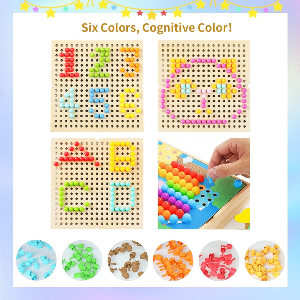 Gohytal Gioco di Prese Mosaico Colore set di Prese Mosaico Pegboard Forcelle con 240 Perle e 10 Carte, gioco di Presa per Ragazzi e Ragazze da 2 a 3 4 5 6 anni