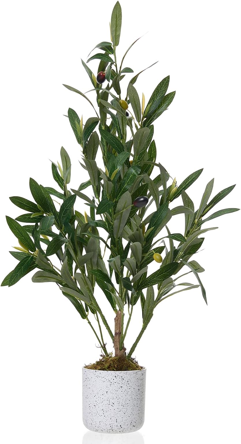 2ft Artificial Olive Tree with Pot, Lifelike Leaves & 8 Fruits, Small Artificial Olive Tree Indoor for Living Room Decor, Evergreen Fake Plants for Christmas Home Decor