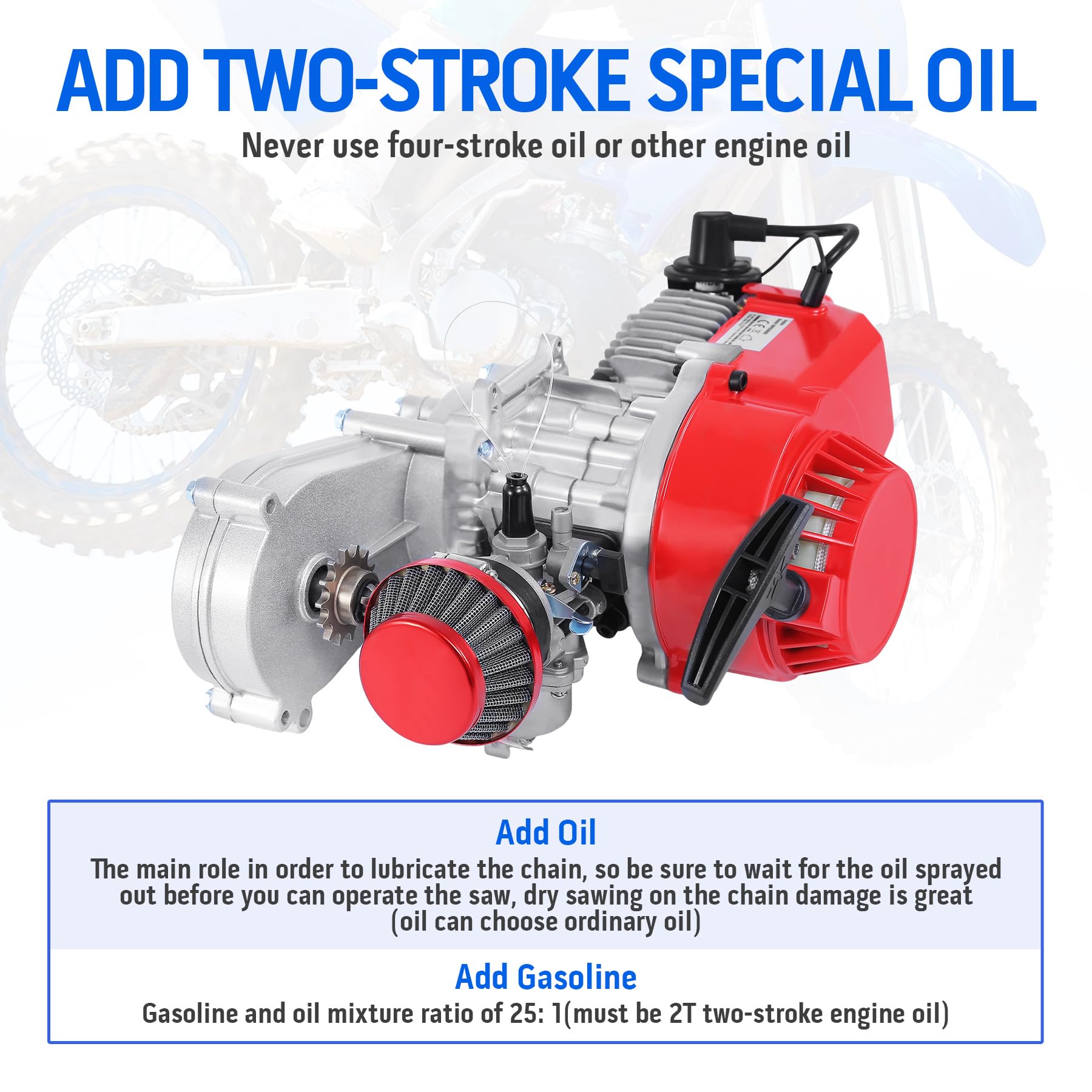 Samger 49cc 2 Takt Pocket Bike Motor, Aluminium Nabe Motor Dirtbike Motor, Mini ATV Quad mit Getriebe Vergaser