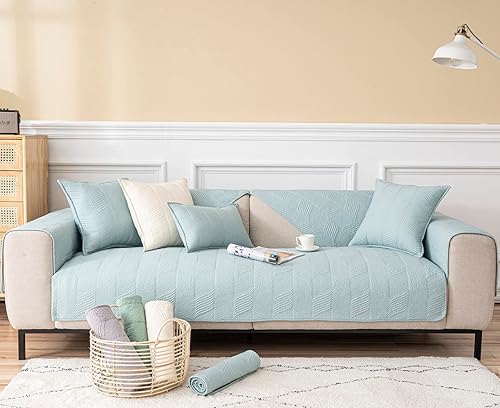 Miniatura 2 de vctops Funda acolchada de algodón para sofá, funda antideslizante para sofá modular, color sólido, súper suave, protector de muebles (azul, 28 x 28