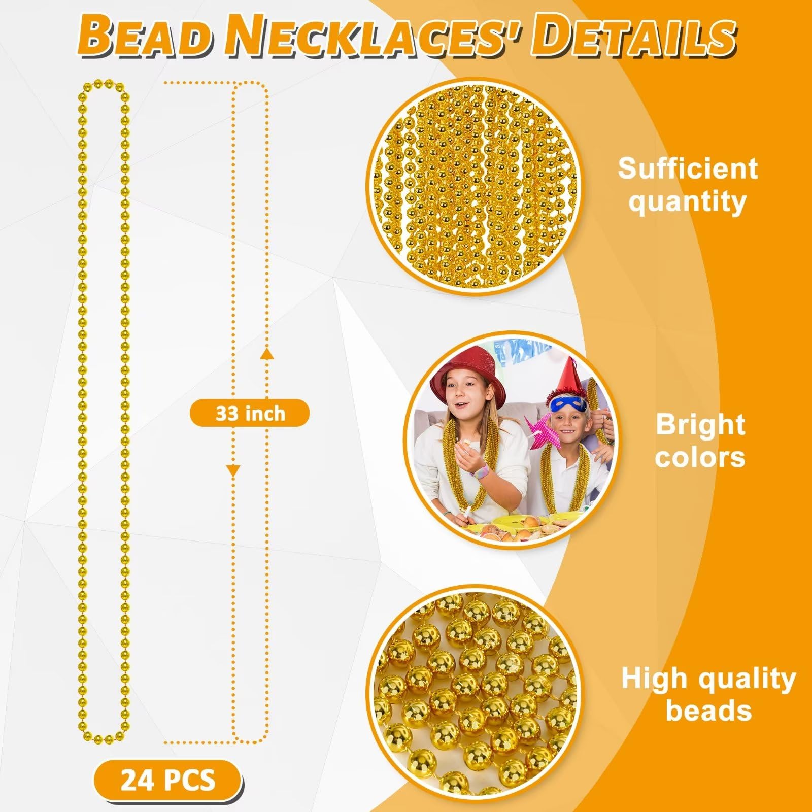 Gold Bead Necklace, 24PCS Christmas Bead Necklaces Stuff, 33
