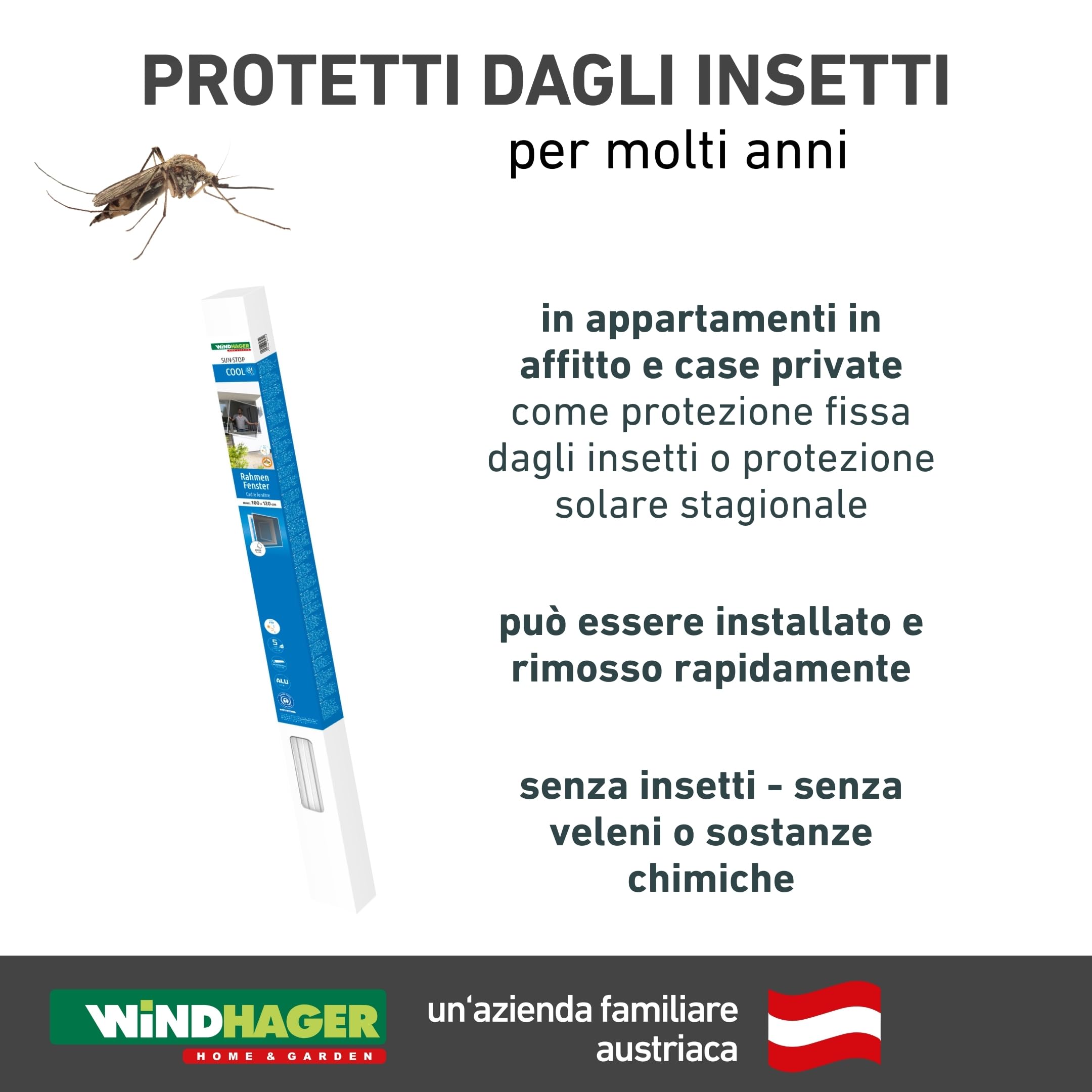Windhager Zanzariera e Protezione Solare per Finestra, con Telaio in Alluminio, 140 x 150 cm, Colore Bianco, 03286