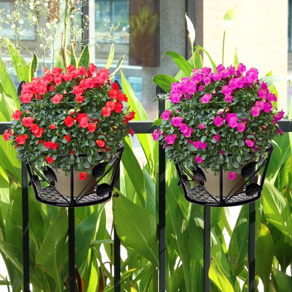 VICASKY Portafiori da Appendere in Ferro Nero, 3 Pezzi, Portavasi da Balcone, Supporto per Piante in Vaso, Facile Installazione, per Ringhiera e Spazio Esterno