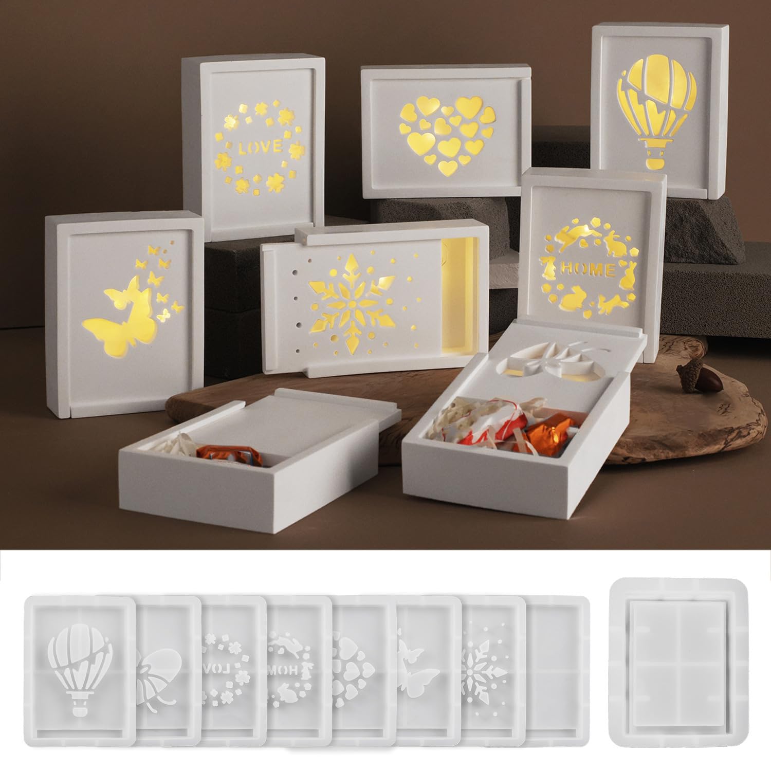 Silicone Moulds Casting Moulds Gift Box 9 Pieces Silicone Mould Money Gifts Casting Moulds Silicone Christmas Plaster for Casting Silicone Mould Christmas Casting Mould Gift Box with Love Snowflake-image-31