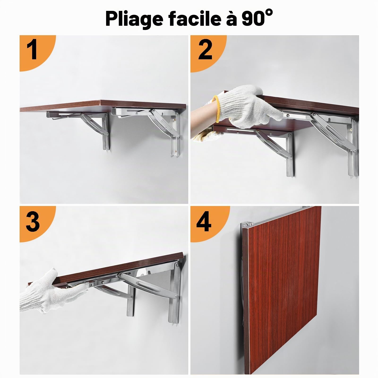 FreeTec Équerre Pliable - 300 mm - 2 PCS - Équerre Pliante Charge Lourde, Équerre Étagère Murale en Acier Inoxydable, Équerre Rétractable, Supports d'Étagère Pliants, Charge Max: 150 kg