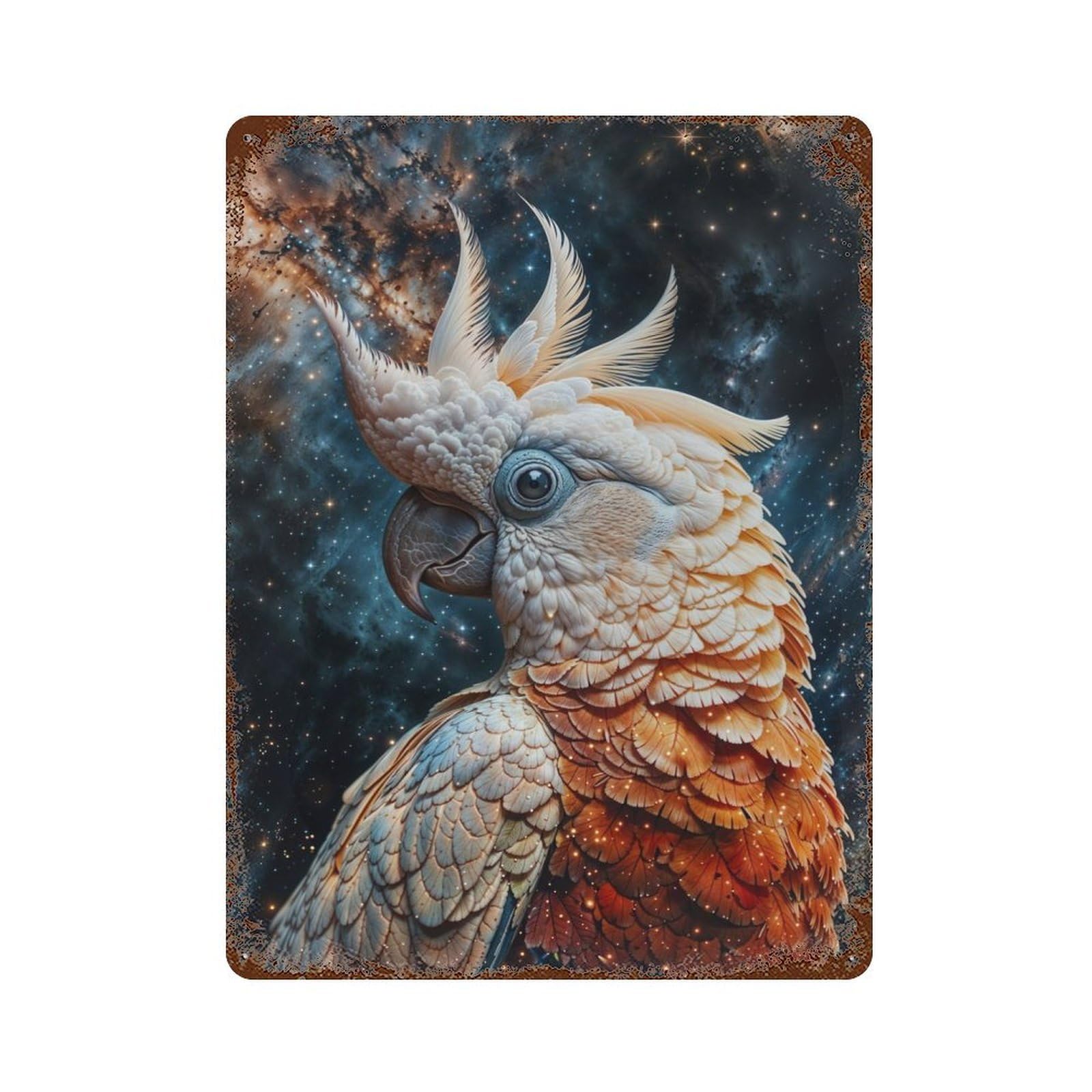 Cosmic Cockatoo 15.7"x11.8" Aged Metal Wall Plaque, Retro Wall Decor for Farmhouse, Kitchen And Entryway Decor