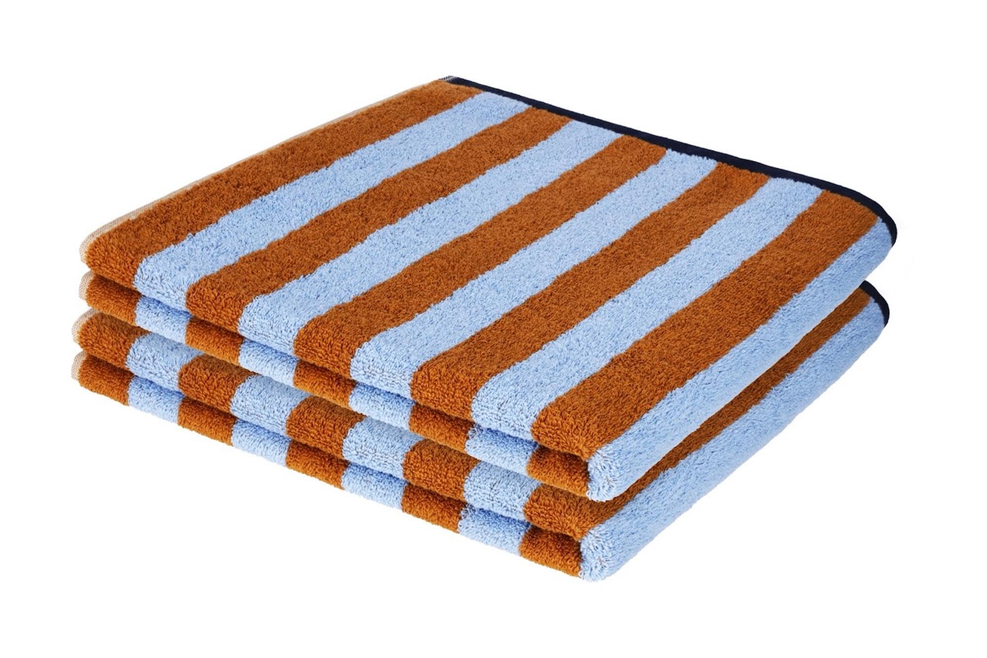 Herzbach home Duschtuch Good Vibes 2er-Set 70 x 140 cm 100% Baumwolle Caramel/Hellblau