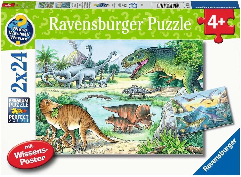 Ravensburger Puzzle Ravensburger 05128 Dinosaur and Her Habitats Children's Puzzle 05128 Dinosaur and Their Habitats 24 Pieces Teal/Turquoise Green